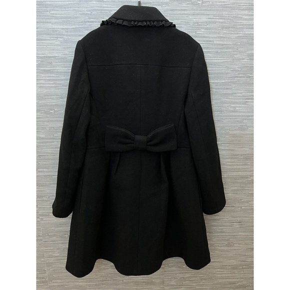 Kate Spade Wool Coat Ruffle Trim Bow Back Peacoat Black Women's Size 6 - Picture 8 of 12